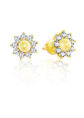 Golden Pearl Flower Studs