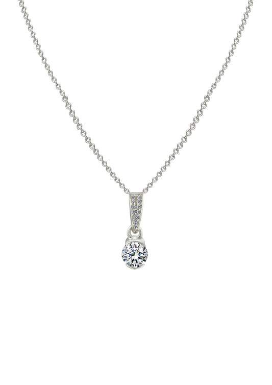 Silver Elegant Solitaire Pendant with Link Chain 2480