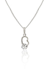 Silver Tilted Heart Pendant with Link Chain