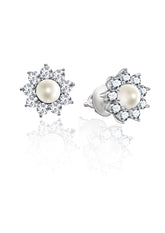Silver Pearl Flower Studs