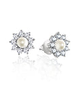 Silver Pearl Flower Studs