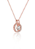 Rose Gold Solitaire Halo Pendant with Link Chain