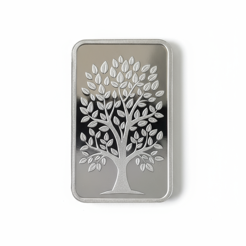 Silver bar with tree design on a white background