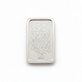 Silver rectangular tray with tree design on a white background
