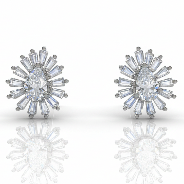 Pair of diamond stud earrings on a white background