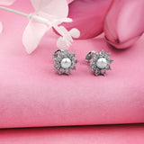 Silver Pearl Flower Studs