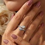 925 Sterling Silver Minimalist Pear Cut Solitaire Open Ring
