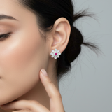 Silver Ruby Flower Stud Earrings