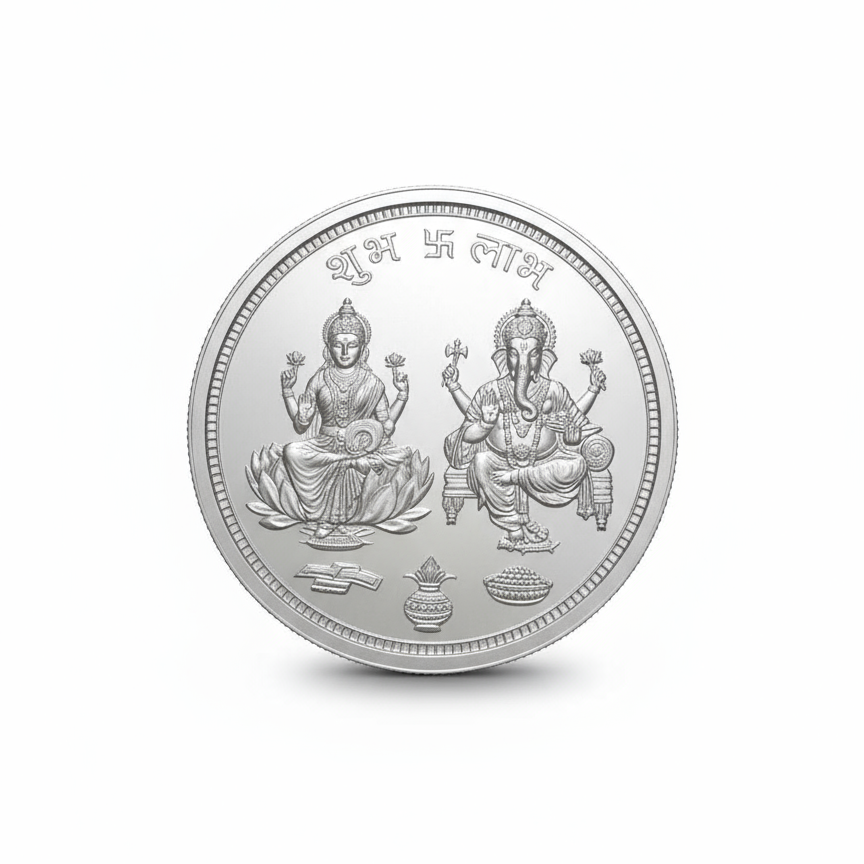 Silver coin with Laxmi Ganesh