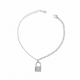 Silver chain bracelet with a padlock charm on a white background