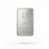 Silver bar with '20g' and 'Fine Silver' text on a white background