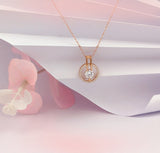 Rose Gold Solitaire Halo Pendant with Link Chain