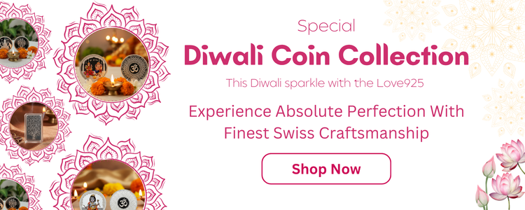 Promotional banner for Diwali Coin Collection with decorative elements and 'Shop Now' button.
